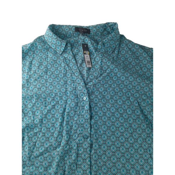 The Limited Women's Blue White Geometric Print Button Down Shirt Long Sleeve 2X - Picture 2 of 16